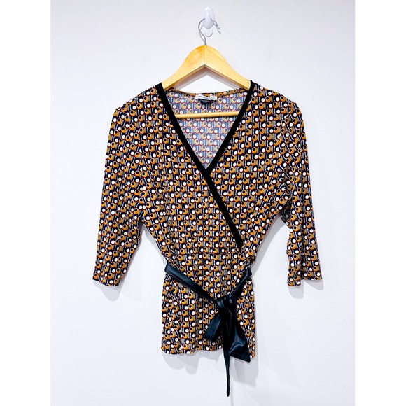 San Francisco Tops - SAN FRANCISCO Brown navy 70s print wrap top | Retro | Large